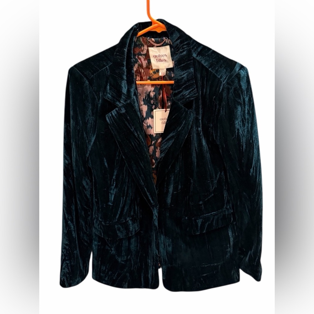 Autres Filles Crushed Velvet Jacket Green with Colorful Lining Size Medium NEW